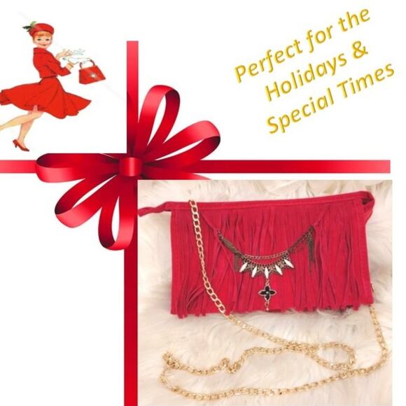 CROSSBODY Fringed Purse Fuscia Pink BOHEMIAN Beaded Chain Flower Charm Gypsy - Picture 8 of 11